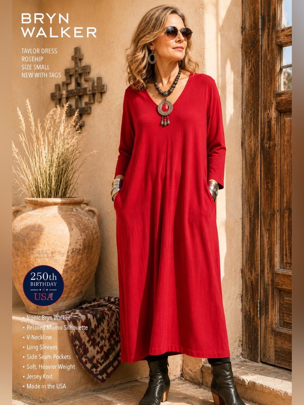 NWT,Bryn Walker Taylor Organic Bamboo Cotton Maxi Lounge Dress Rosehip US Size L